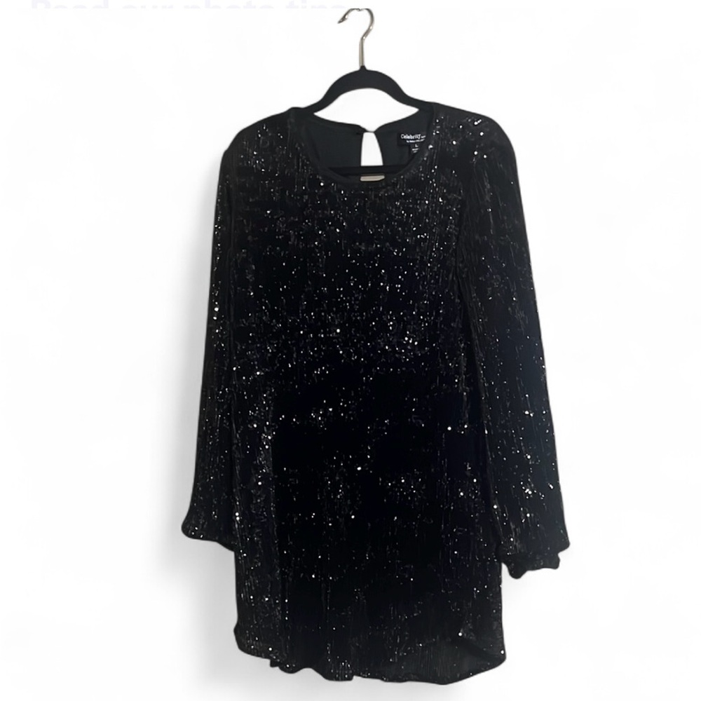 Celebrity Fashion by Hera Collection Dress Sz L Sparkling Black Sequins